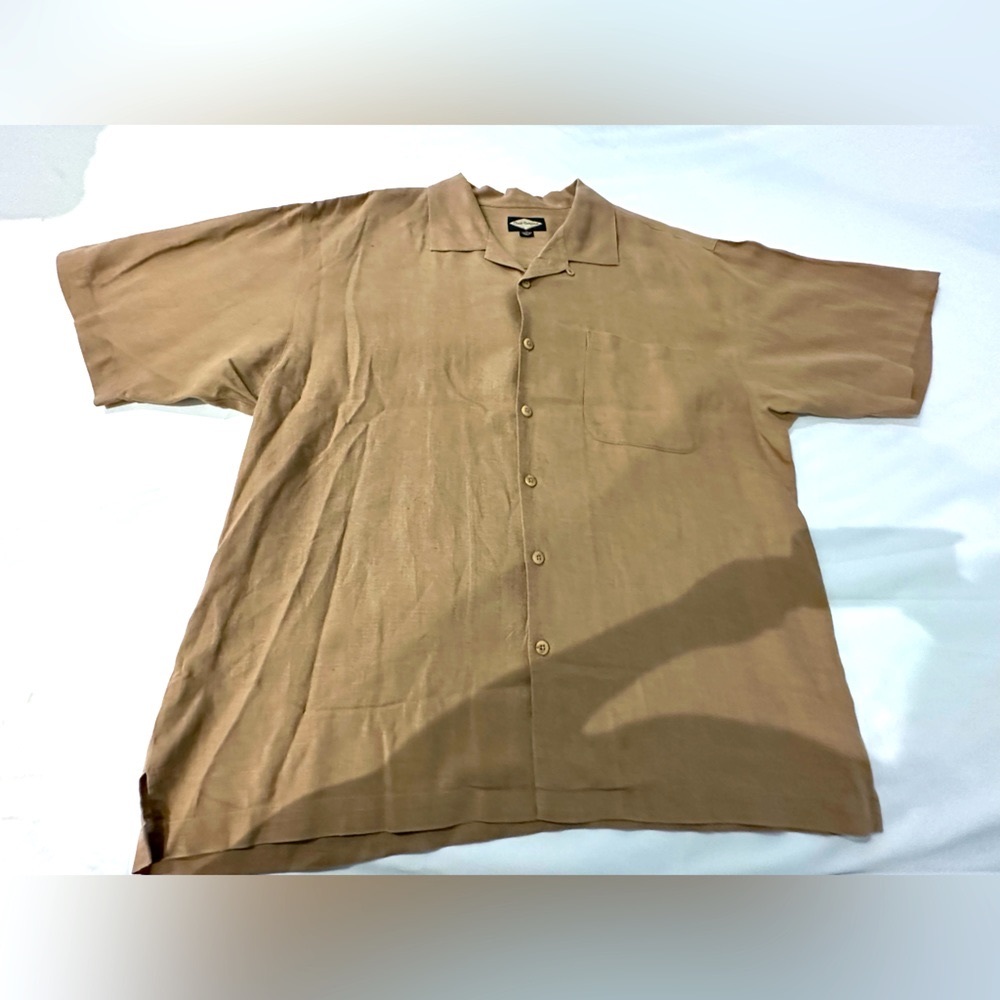 Club Cabana Dark Tan 100% Linen XL Short Sleeve Shirt